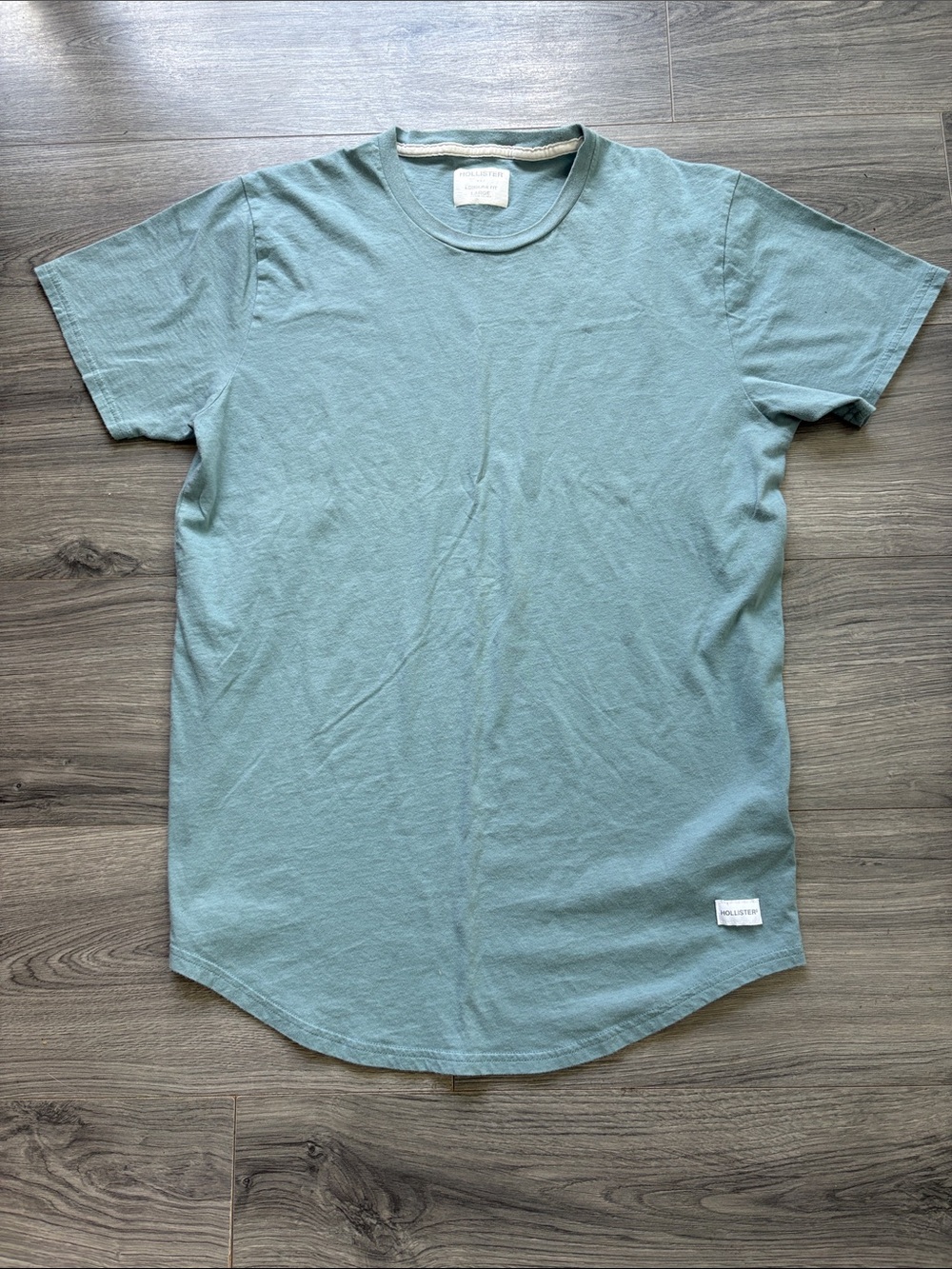 Hollister Light Blue Longline Curved Hem Crew T-Shirt Casual Tee- L